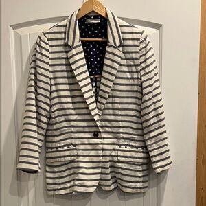 Striped Cream and Navy Single-Button Women's Blazer